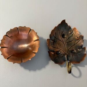 Vintage Coppercraft Guild Wall Decor Leaves Copper‎ Dish Set of 2 Trinket Candy